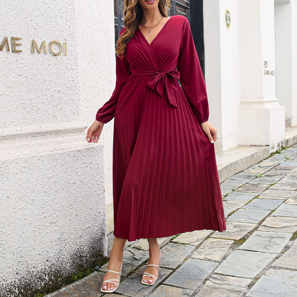 Women's Temperament Cross V-neck Swing Dress