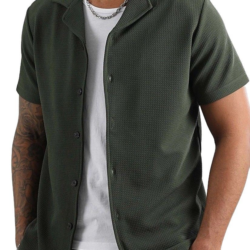 Daily Casual Short Sleeve Cardigan Shirt Men's Suit Solid Color Summer