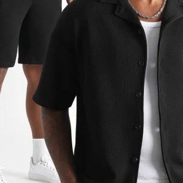 Daily Casual Short Sleeve Cardigan Shirt Men's Suit Solid Color Summer