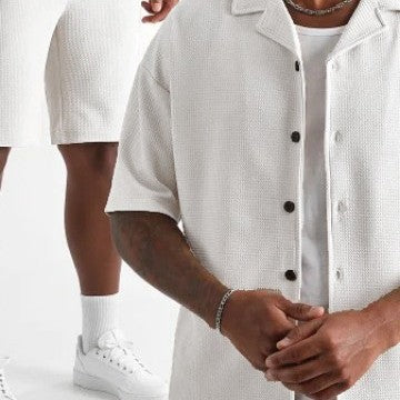 Daily Casual Short Sleeve Cardigan Shirt Men's Suit Solid Color Summer