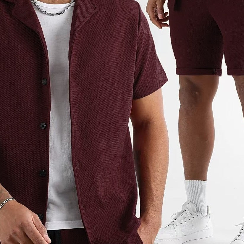 Daily Casual Short Sleeve Cardigan Shirt Men's Suit Solid Color Summer