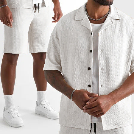 Daily Casual Short Sleeve Cardigan Shirt Men's Suit Solid Color Summer