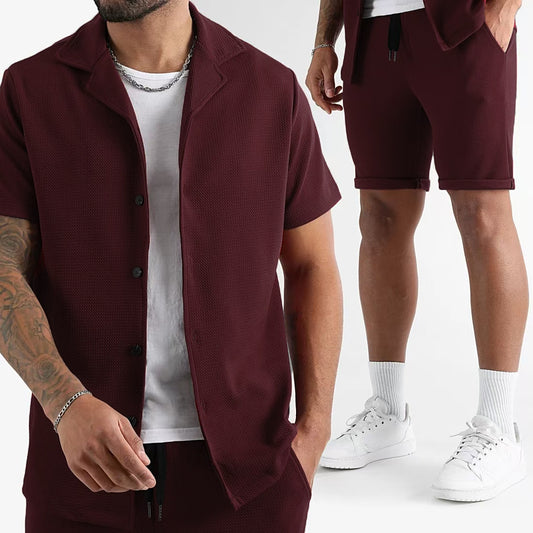 Daily Casual Short Sleeve Cardigan Shirt Men's Suit Solid Color Summer