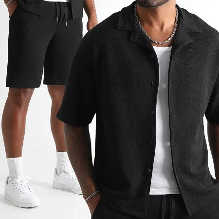 Daily Casual Short Sleeve Cardigan Shirt Men's Suit Solid Color Summer
