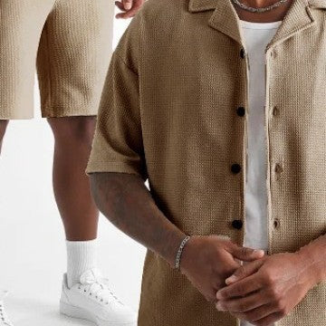 Daily Casual Short Sleeve Cardigan Shirt Men's Suit Solid Color Summer