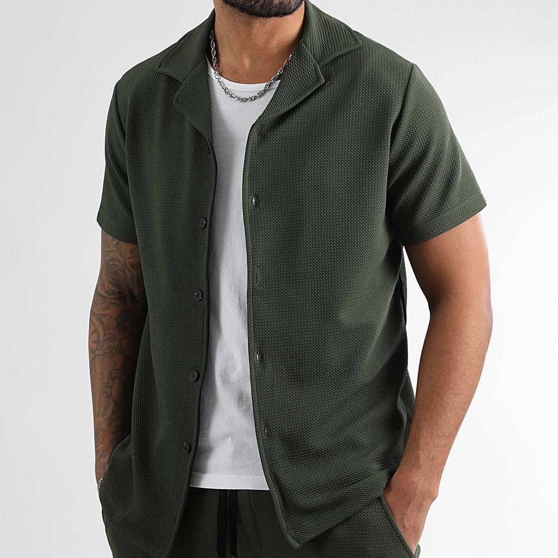 Daily Casual Short Sleeve Cardigan Shirt Men's Suit Solid Color Summer